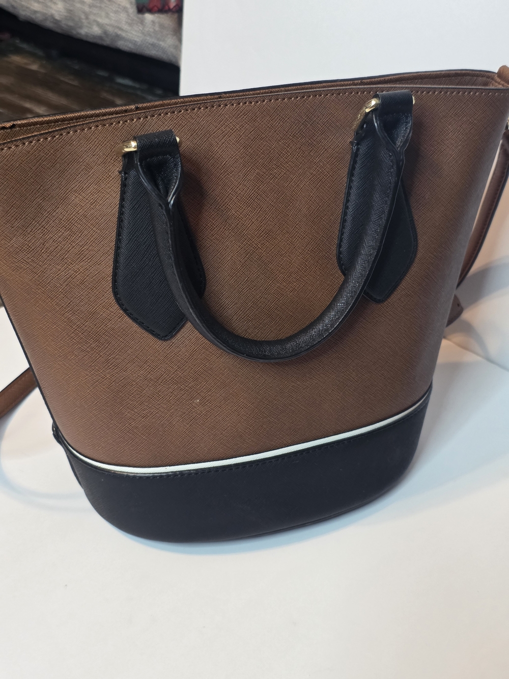 Calvin Klein Brown and Black Two-Tone Tote with Crossbody Strap - Picture 5 of 11